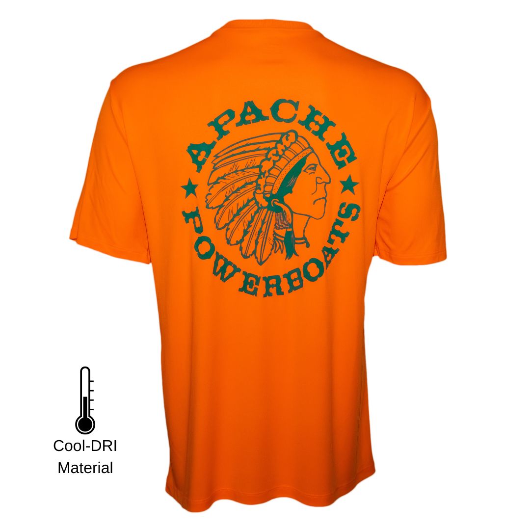 Apache Powerboats Cool-DRI Monochromatic Logo T-Shirt | Orange/Aqua