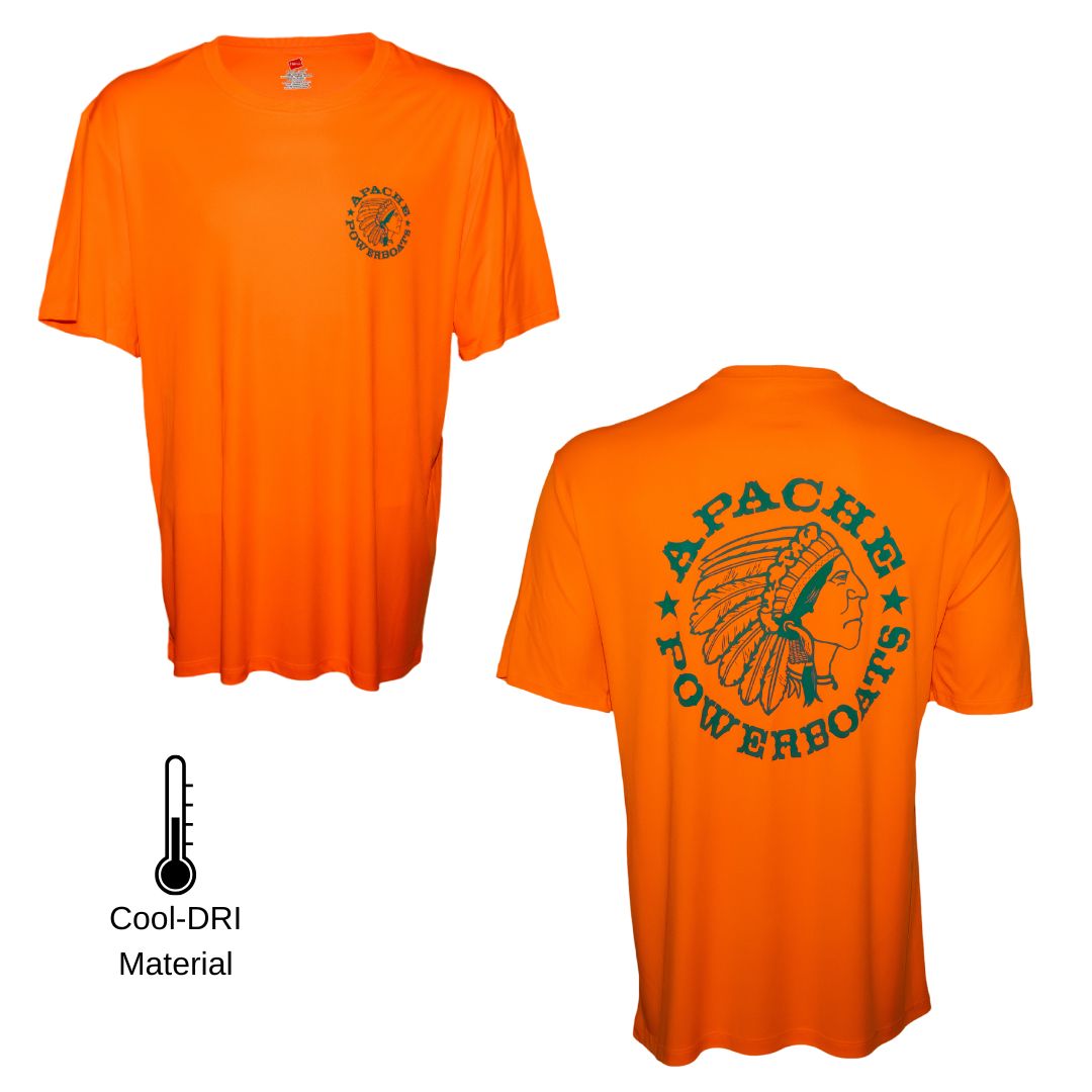 Apache Powerboats Cool-DRI Monochromatic Logo T-Shirt | Orange/Aqua