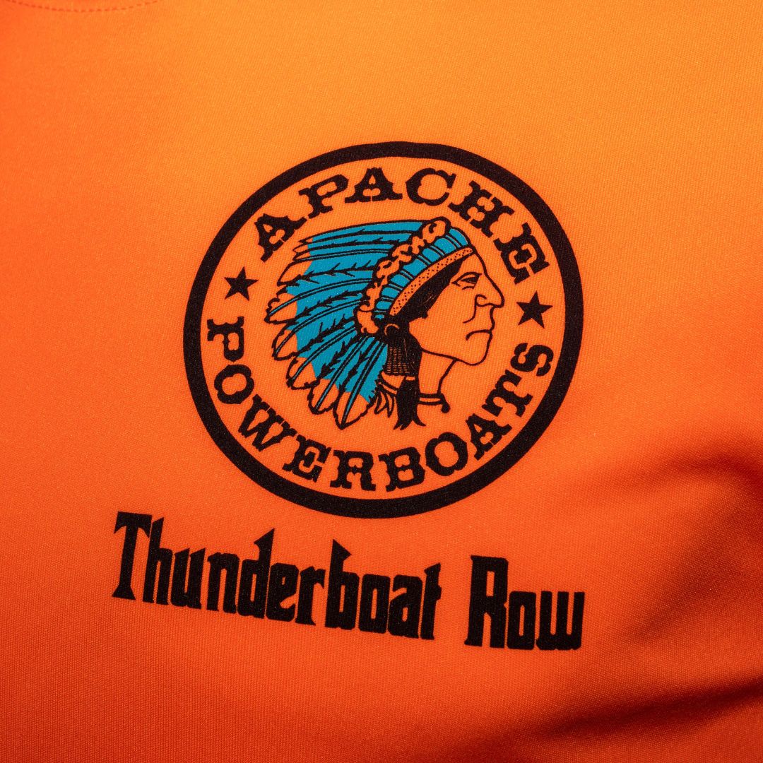 Men s Thunderboat Row Cool Dri Orange T Shirt Apache Powerboats Cool Dri Small